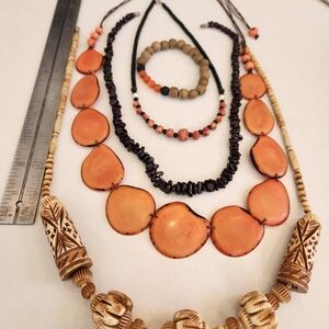 Handcrafted Orange and Brown Beaded Necklace Set